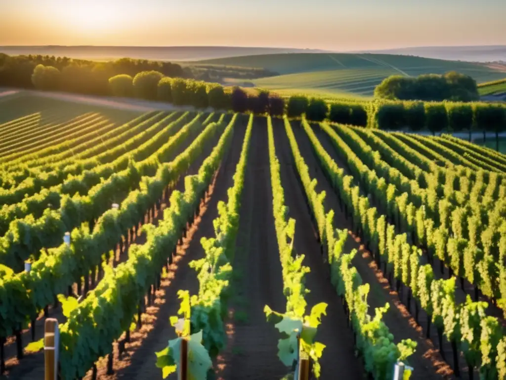 Viñedo al atardecer, dron monitoriza madurez uvas