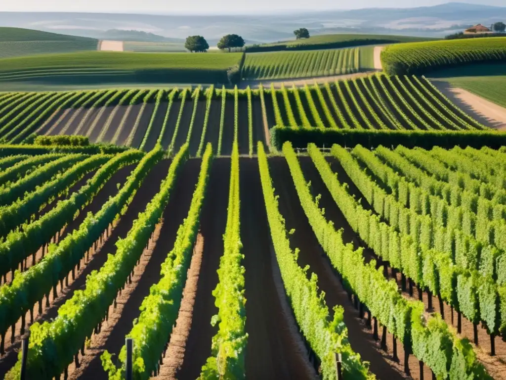 Viñedo elegante con filas alineadas de uvas