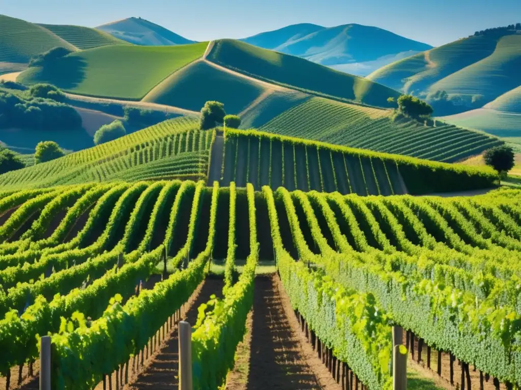 Un viñedo exuberante en zonas rurales muestra la belleza idílica de la producción sostenible de vino