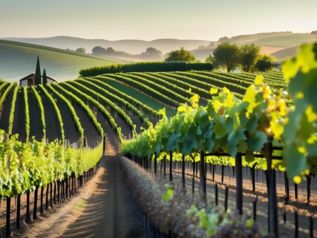 Viñedo en luz matutina: vinos orgánicos, naturaleza y armonía