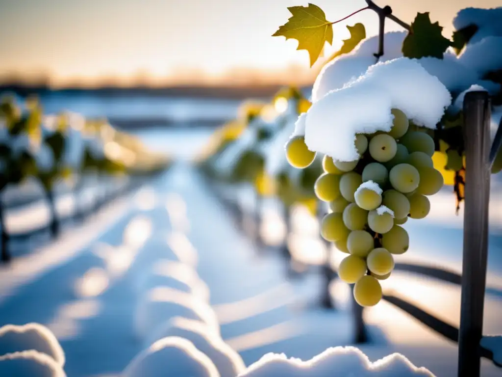 Icewine Festival en Canadá: Viñedo minimalista cubierto de nieve con uvas congeladas