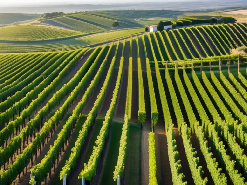 Viñedo minimalista en Uruguay, destacando el Tannat uruguayo: uva tánica emblemática