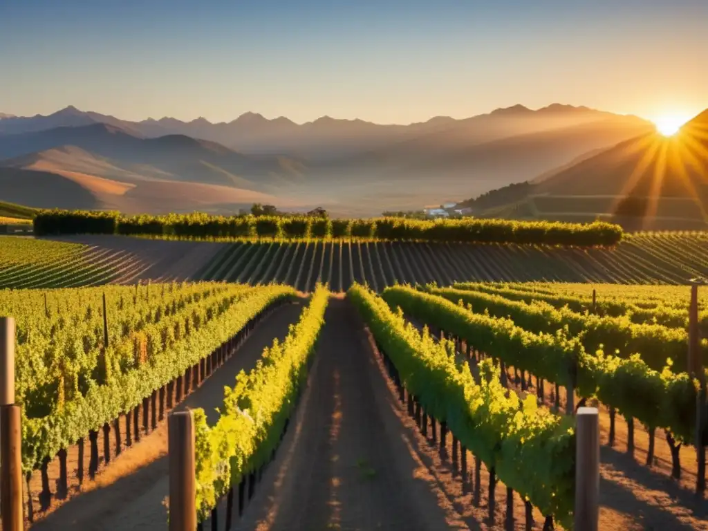 Viñedo en Chile al atardecer Viñedo en Chile: belleza natural y armonía en los viñedos chilenos