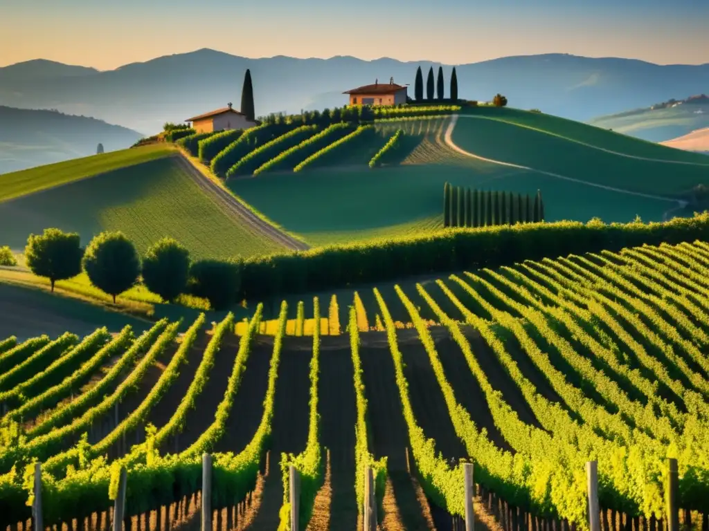 Viñedo de Nebbiolo en Barolo y Barbaresco: belleza serena, arquitectura única, luz dorada (110 caracteres)