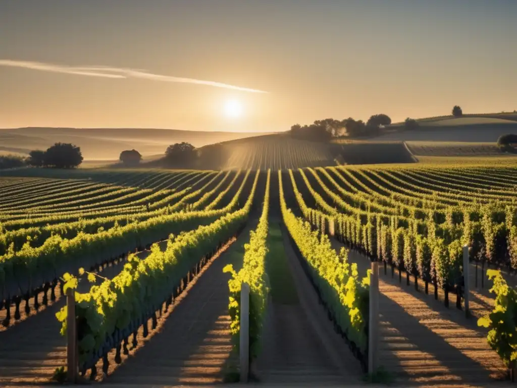 Viñedo al amanecer: Orden, precisión y serenidad en la promoción cultural del vino