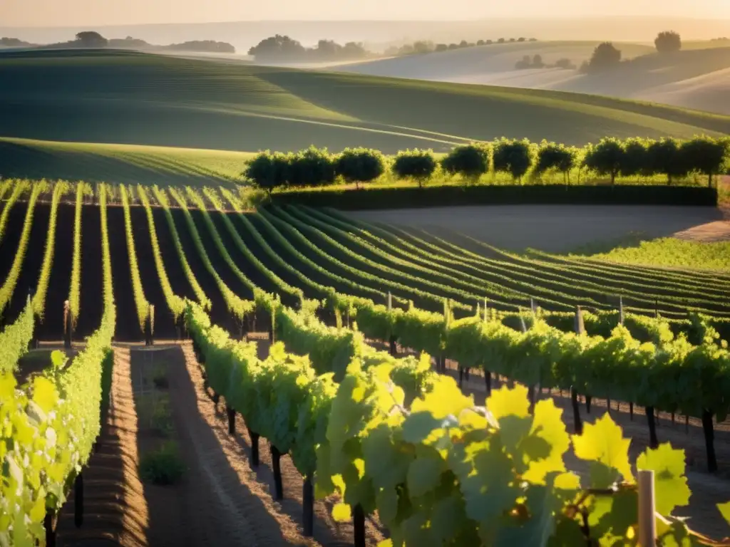 Viñedo orgánico al amanecer, beneficios vinos orgánicos salud