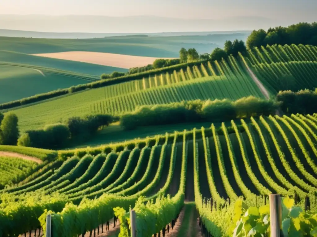 Viñedo en el pintoresco campo polaco, resaltando la belleza natural de los viñedos que producen los mejores vinos eslavos