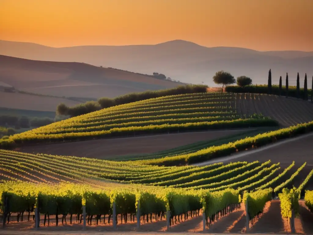 Innovación en industria vinícola de Israel, viñedo sereno al atardecer