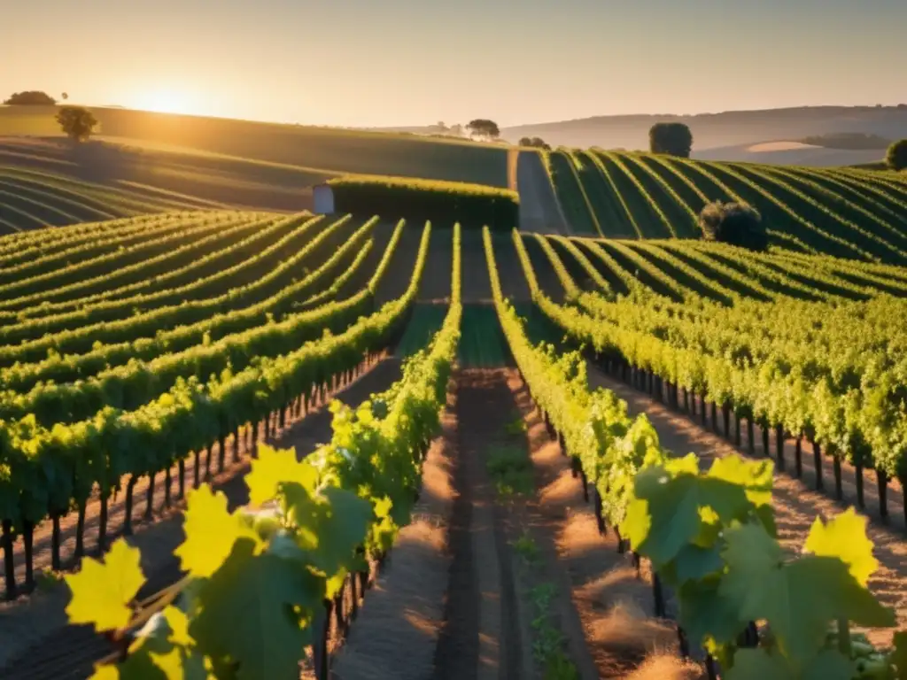 Viñedo sereno al amanecer, conexión con la naturaleza y beneficios de vinos naturales