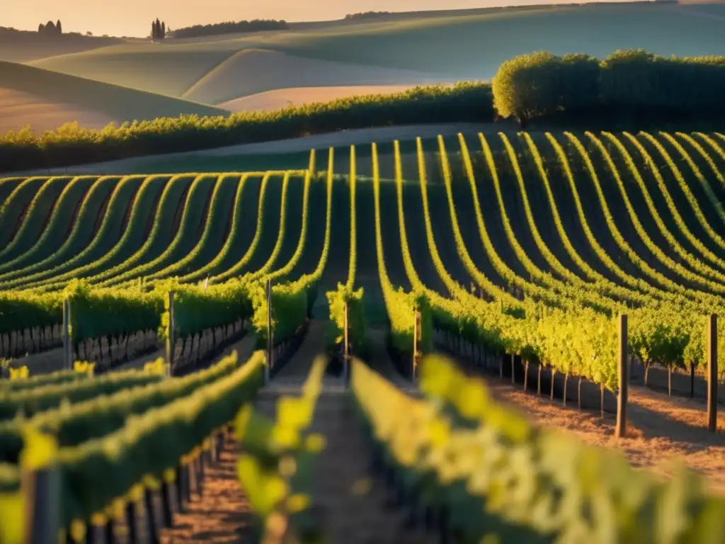 Viñedo solitario en Francia al atardecer