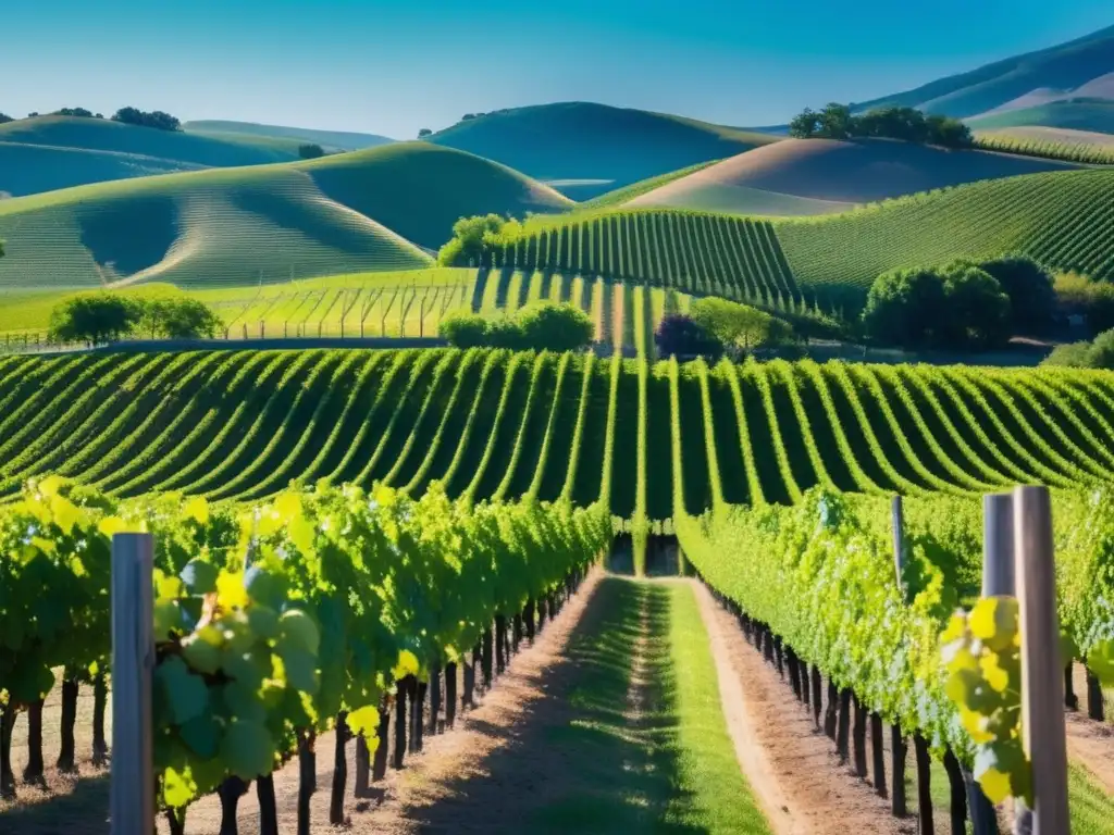 Viñedo vibrante con vides verdes y uvas moradas - Vino como motor desarrollo social