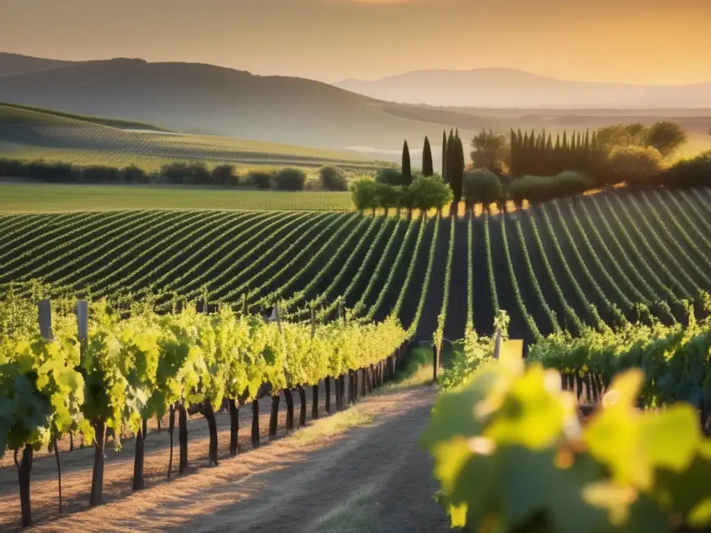 Viñedos familiares tradicionales al atardecer: belleza, serenidad y legado