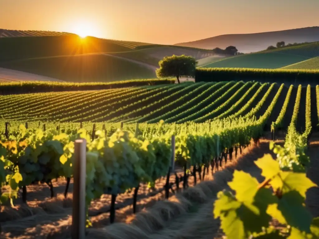 Vinicultor en el cine, escena de viñedo al atardecer con un toque dorado