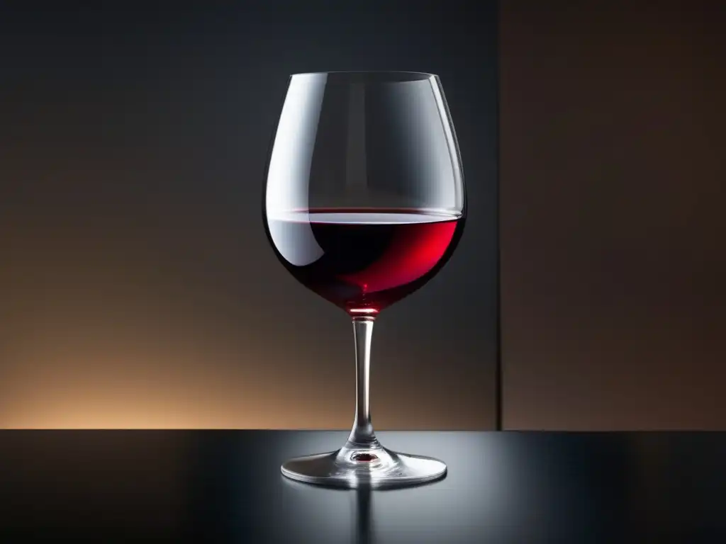 Vinicultura en la ópera: aromas y libretos - Detalle elegante de una copa de vino llena de un intenso rojo, reflejando su entorno