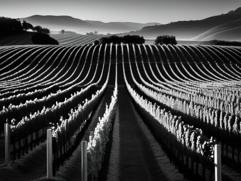 Vinicultura en la ópera: una elegante y minimalista imagen de un viñedo al atardecer