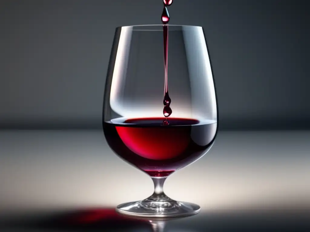 Composición química del vino sin alcohol en cristal de vidrio rojo intenso sobre superficie blanca