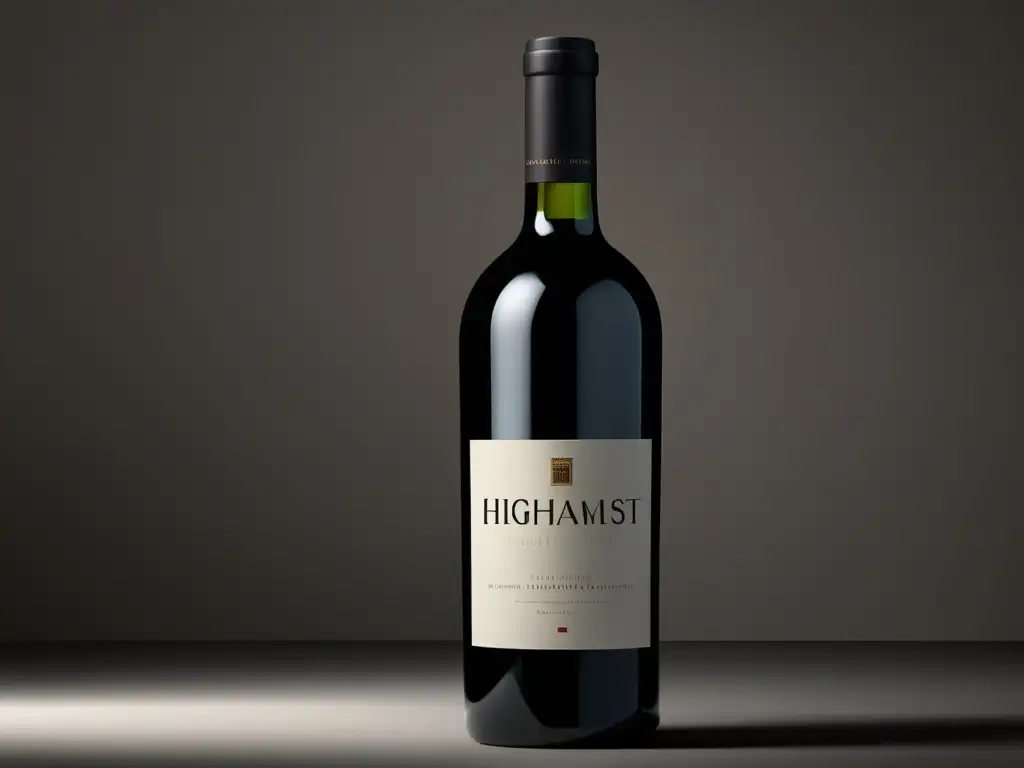Elegante botella de vino negro en superficie blanca Vino de alta gama: Importancia de la barrica en vinos