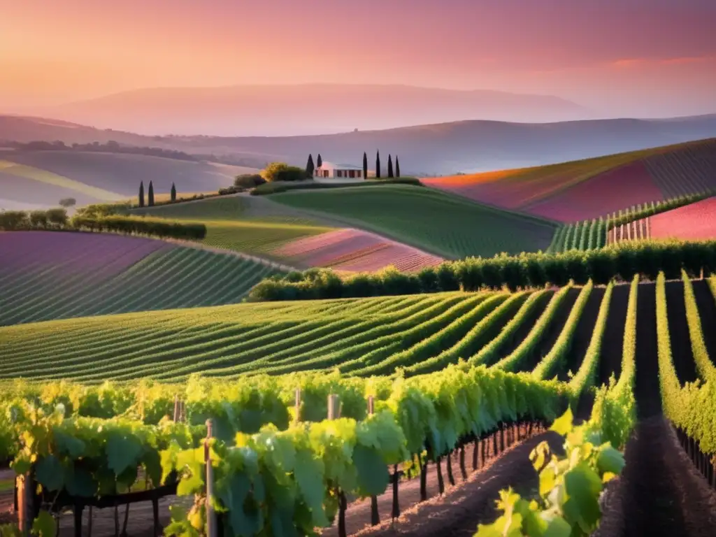 Vino y dieta Ayurvédica: Posibilidades en paisaje sereno al atardecer