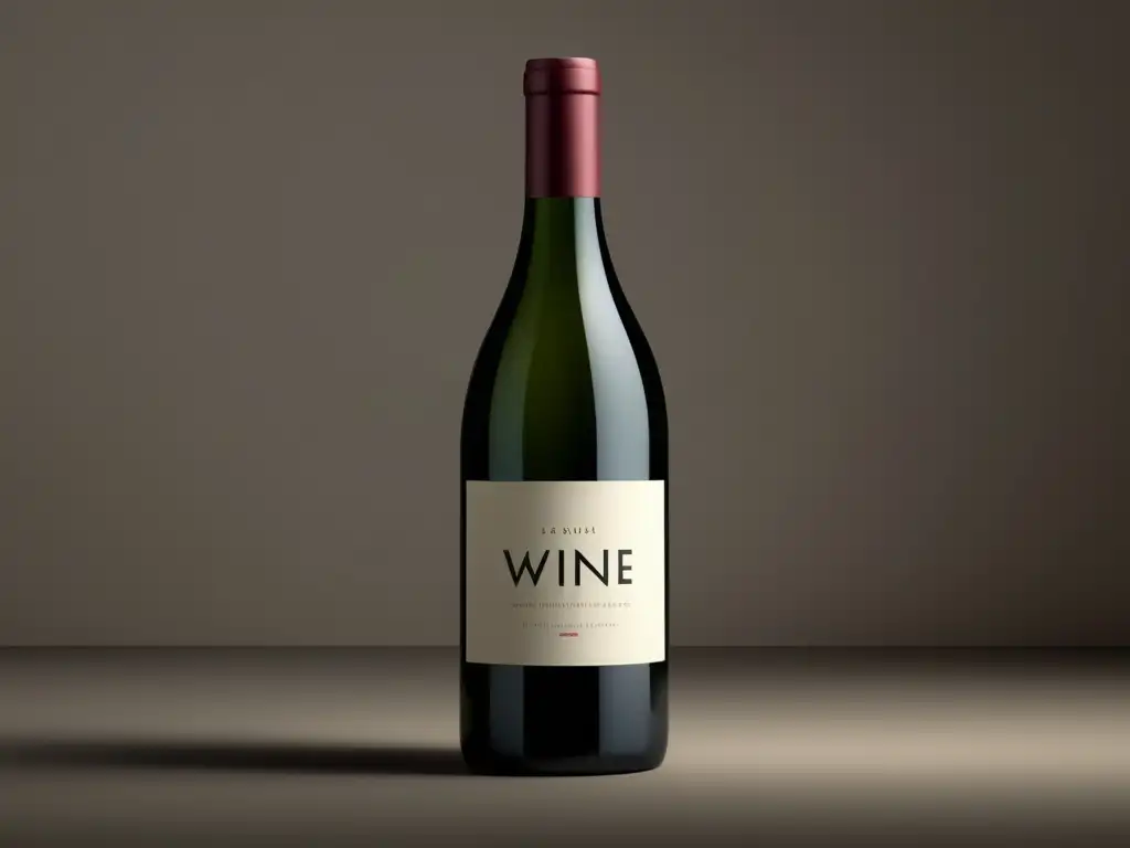 Vino ficticio famoso en películas: botella minimalista con diseño elegante, etiqueta de tipografía simple y fondo de color sólido