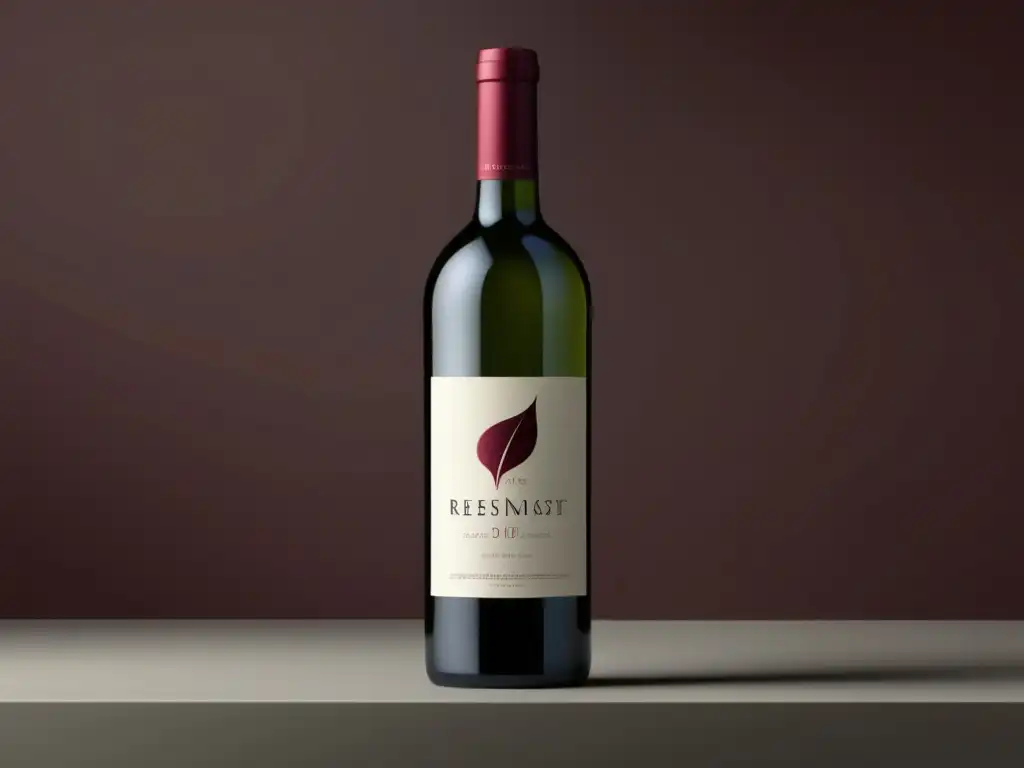 Estandarización del vino: Imagen minimalista de una botella transparente de vino, con iluminación suave y fondo negro mate