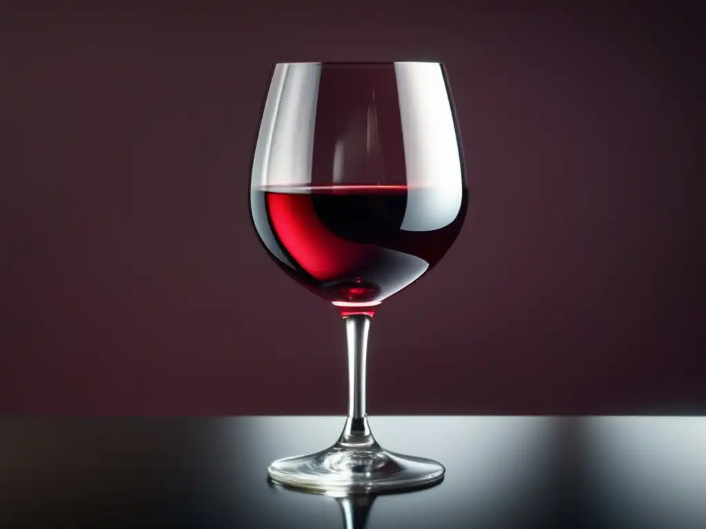 Globalización del vino: historia y impacto - Copa de vino rojo intenso en una mesa minimalista