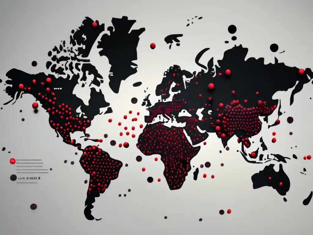 Globalización del vino: historia y impacto - Mapa negro del mundo con rutas de comercio y regiones vitivinícolas destacadas