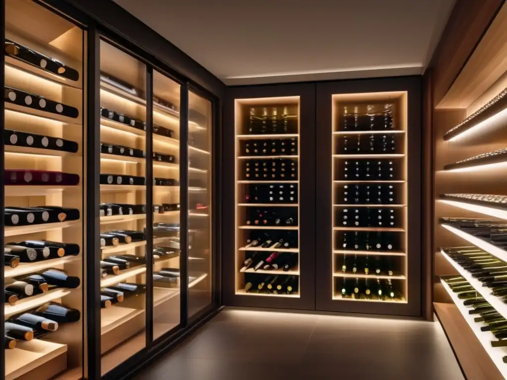 Wine cellar: aplicación conservar vino, diseño minimalista, botellas variadas, temperatura controlada