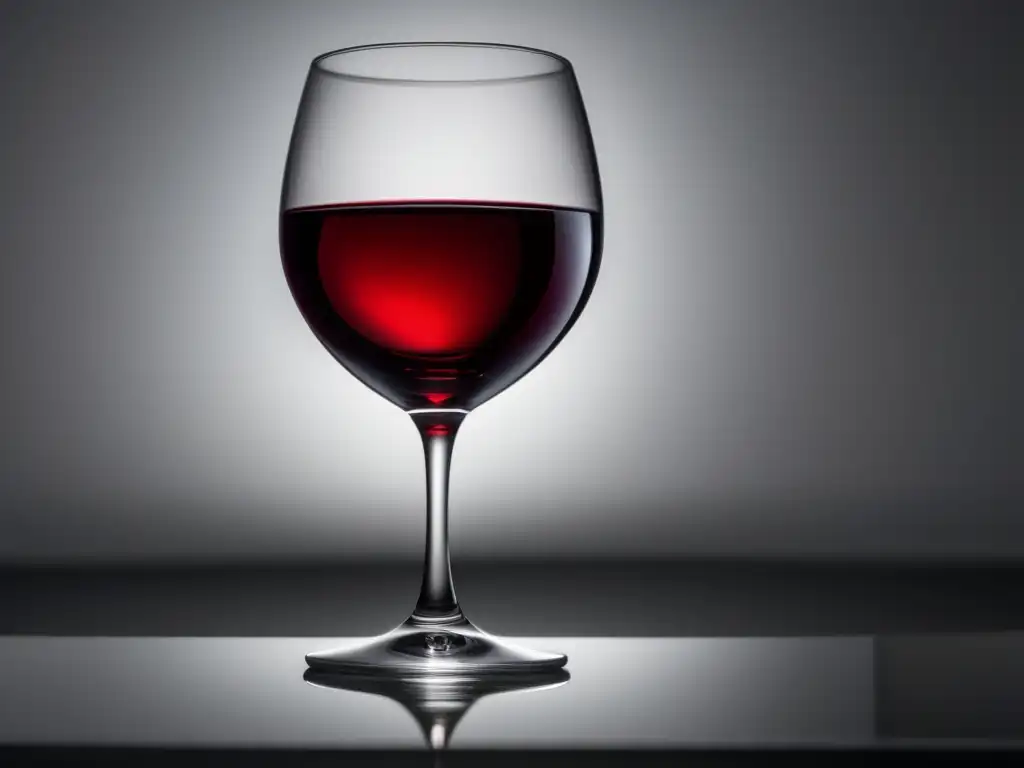 Copa de vino minimalista, elegante y detallada con un vino rojo translúcido