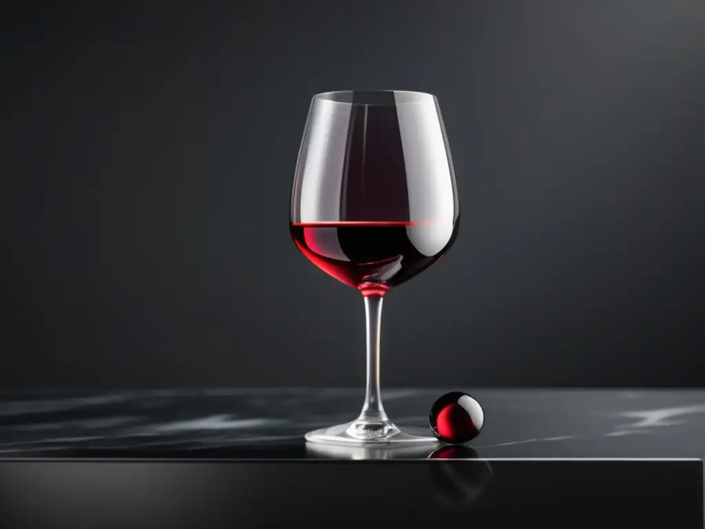 Copa de vino minimalista en superficie de mármol negro destacando la importancia del orden en la cata