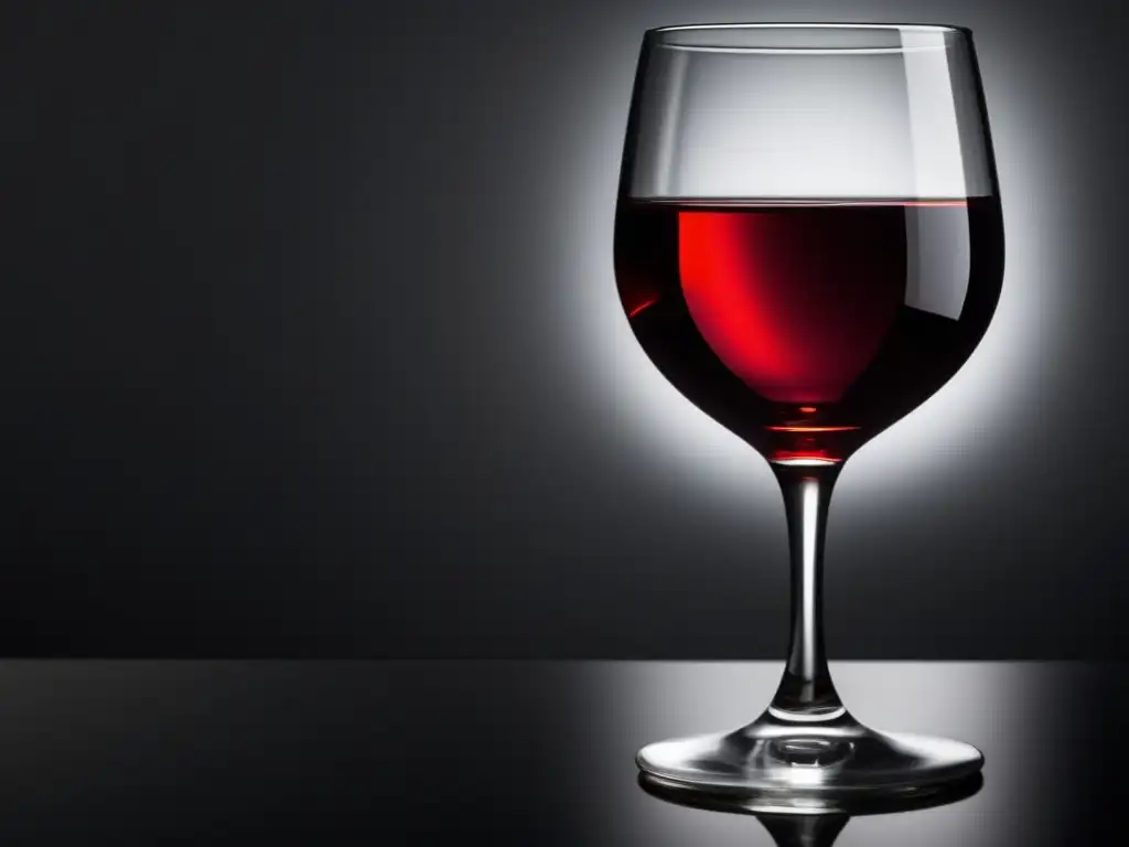 Copa de vino minimalista sobre superficie negra, con vino tinto