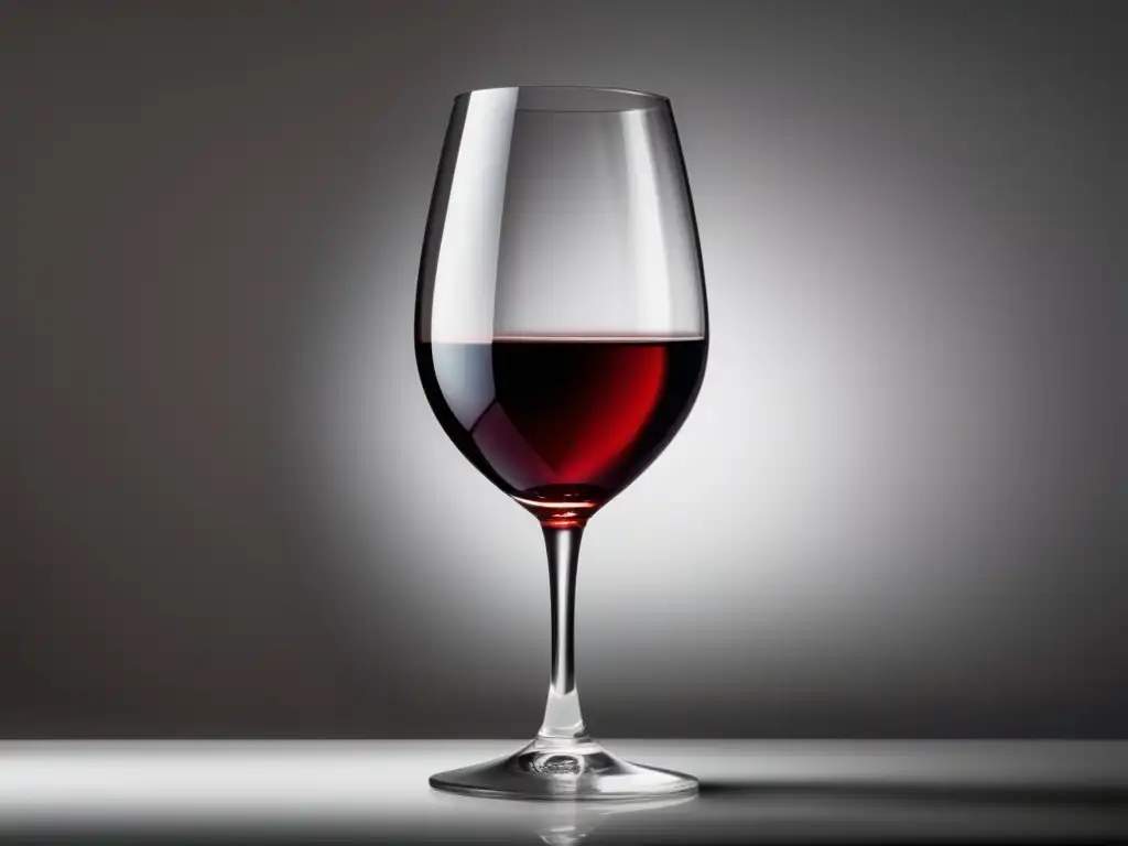 Copa de vino minimalista con vino tinto, promoviendo la prevención de resaca al beber vino