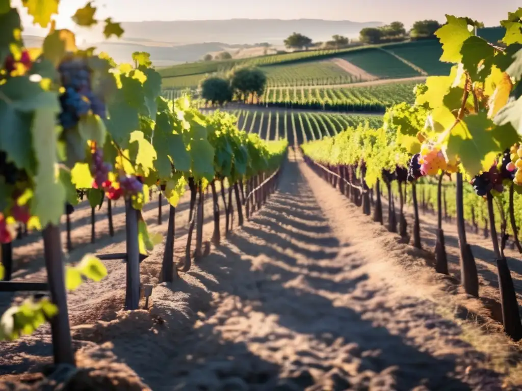 Vino como motor desarrollo social: Viñedo exuberante, uvas maduras, vino y comunidad rural