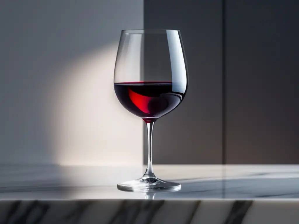 Copa de vino rojo en elegante entorno minimalista - Efectos del vino en la presión arterial