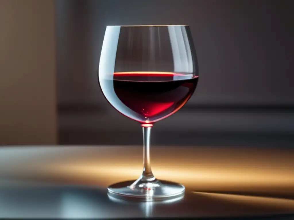 Copa de vino rojo intenso en luz, ideal para descubrir la guía profesional ‘Cómo un Sommelier Eleva la Experiencia del Vino: Guía de Cata Profesional’