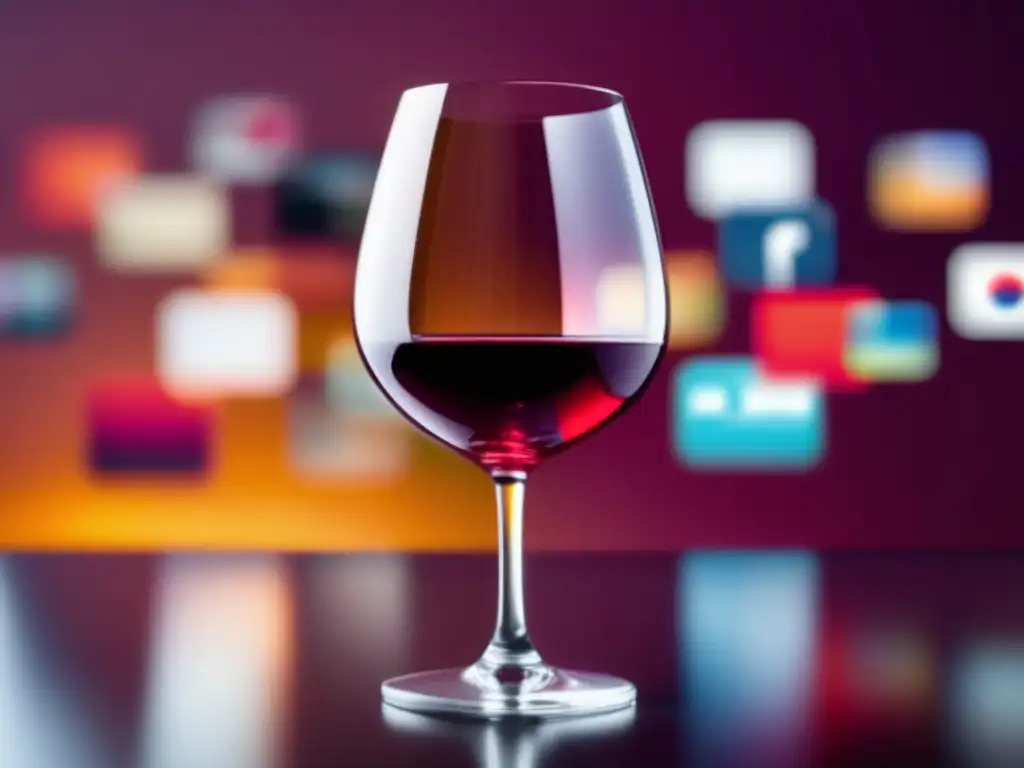 Copa de vino rojo en redes sociales promoción vinos contemporáneos