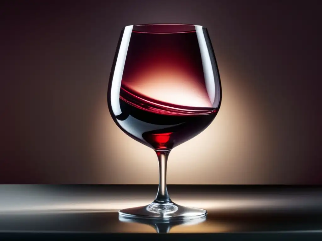 Copa de vino rojo con sombras y reflejos, destacando elegancia y sofisticación