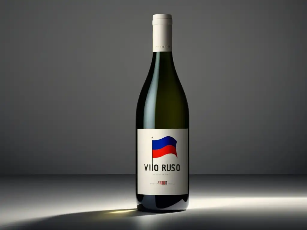 Vino Ruso: Botella minimalista en blanco con la bandera rusa y 