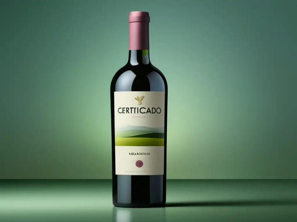 Certificación vino vegano: botella minimalista con etiqueta elegante en gradiente de colores