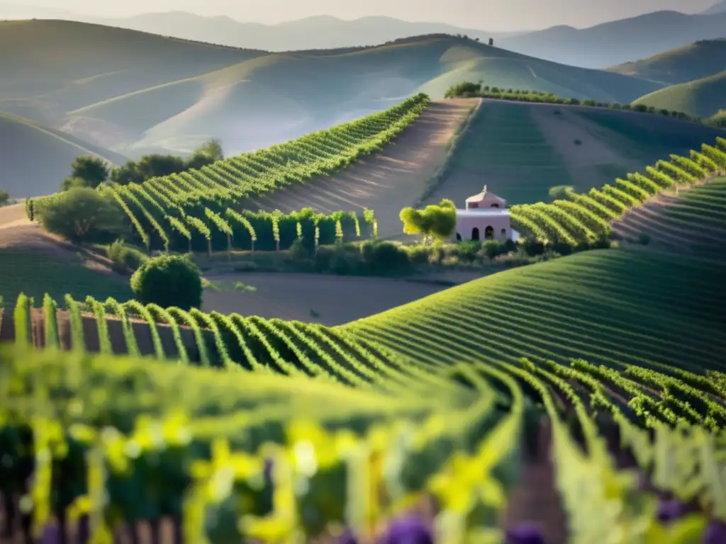 Producción de vino en México - Viñedo exuberante en colinas, uvas moradas, cielo azul