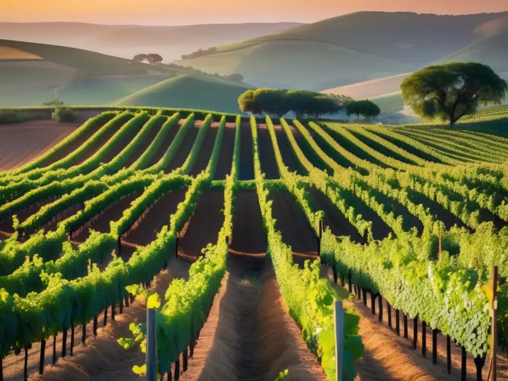 Vinos africanos: Historia, viñedos y bodegas en una serena imagen de paisaje africano al atardecer