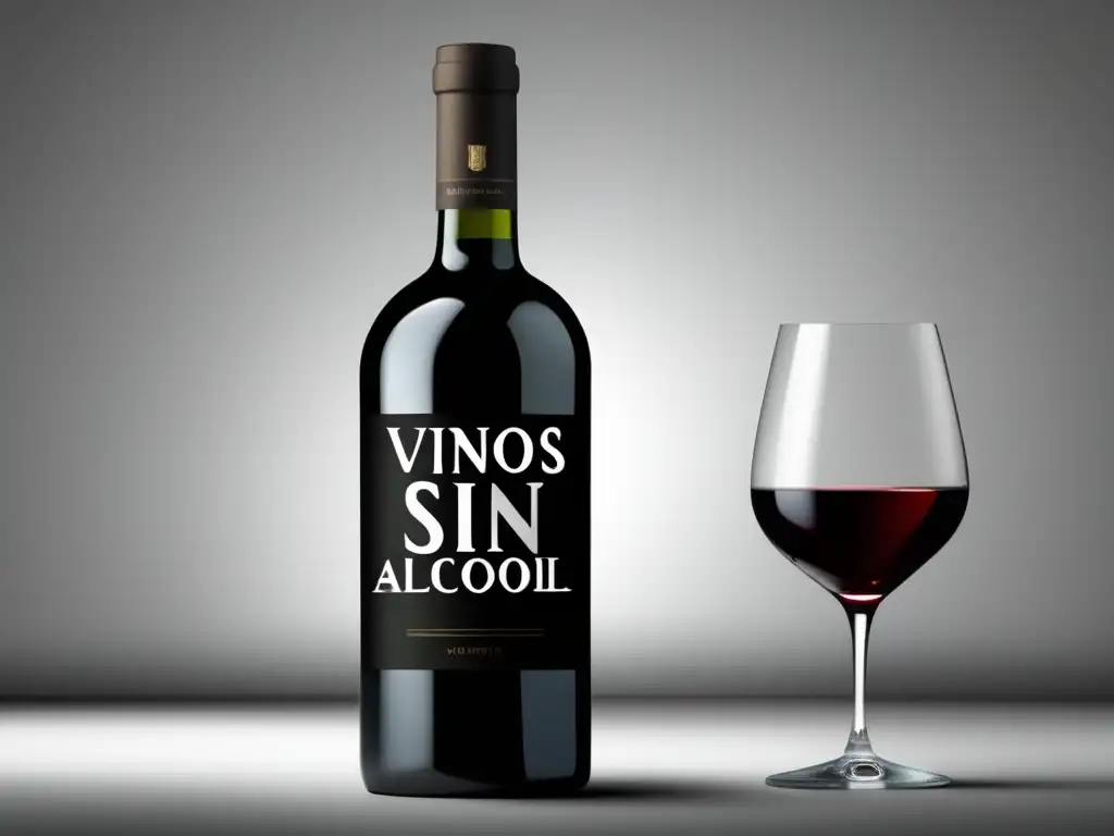 Vinos sin alcohol para alérgicos - Botella elegante con etiqueta sofisticada y diseño moderno en fondo blanco