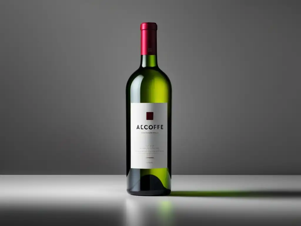 Vinos sin alcohol: Botella elegante y minimalista destacando la pureza y sofisticación del vino