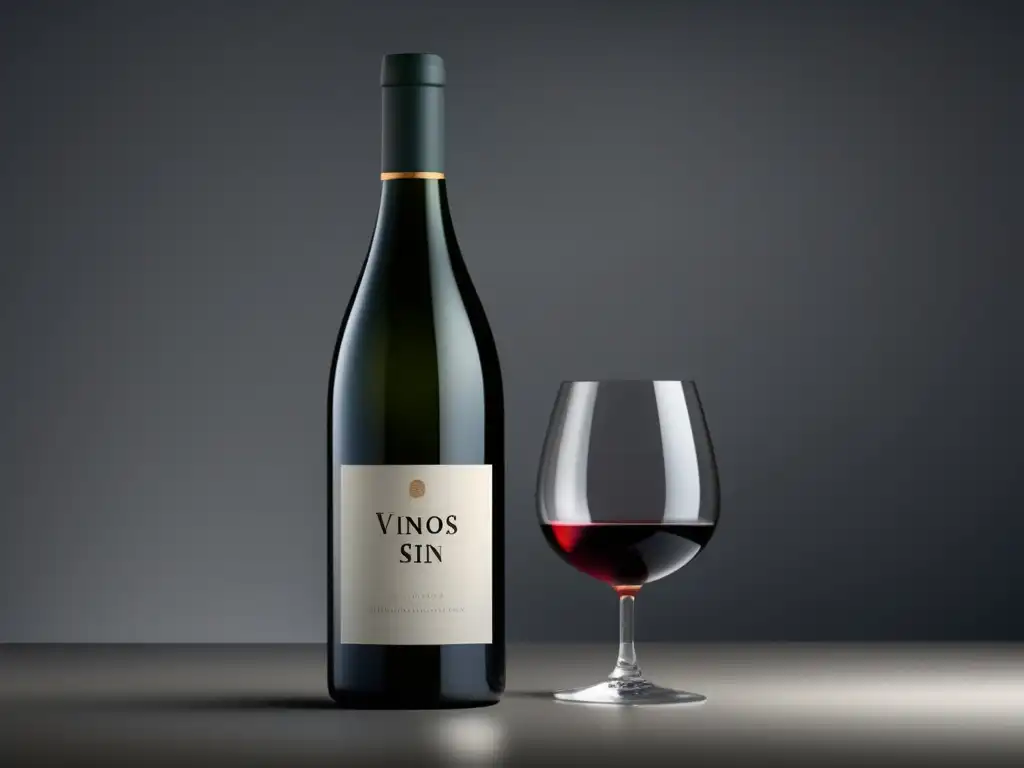 Vinos sin Alcohol: Botella minimalista de diseño elegante, con etiqueta y fondos representando regiones A, B y C