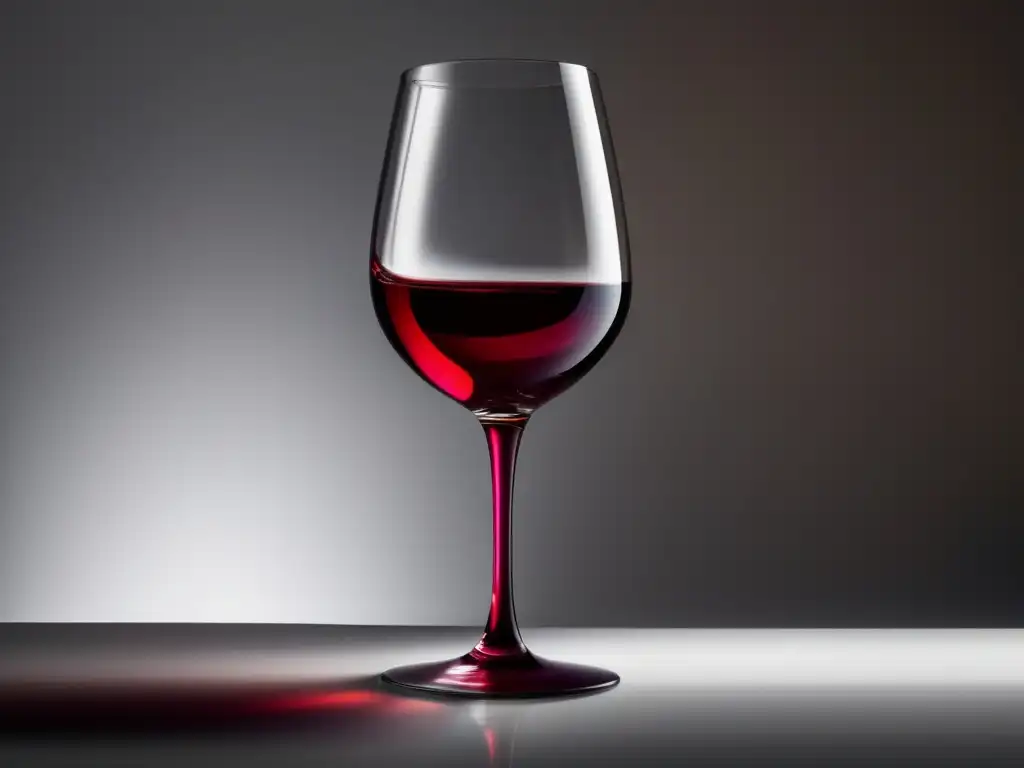 Vinos sin alcohol para deportistas: copa de vino rojo rubí en superficie blanca, iluminada con luz natural, fondo de tonos tierra