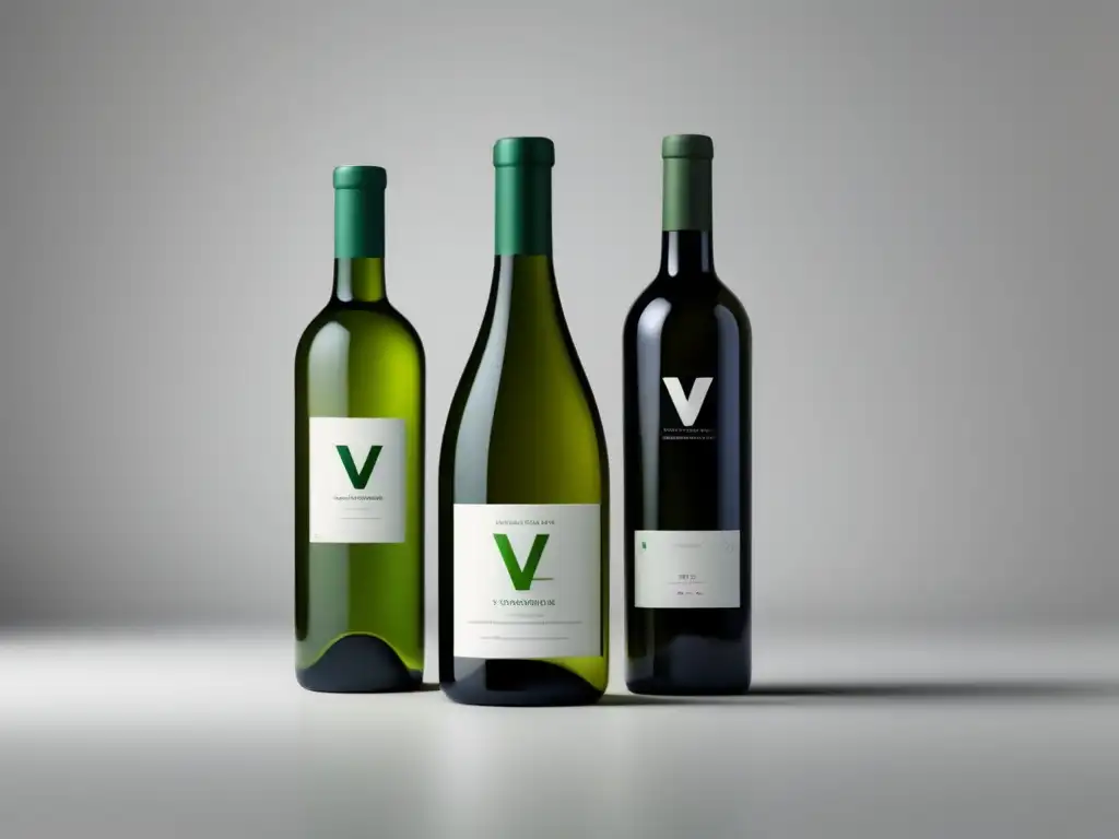 Vinos sin alcohol para dietas especiales: 3 botellas minimalistas etiquetadas con V, D y G para veganos, diabéticos e intolerantes al gluten