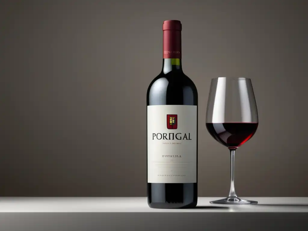 Descubriendo vinos autóctonos de Portugal - Botella de vino rojo transparente en una bodega moderna con diseño minimalista