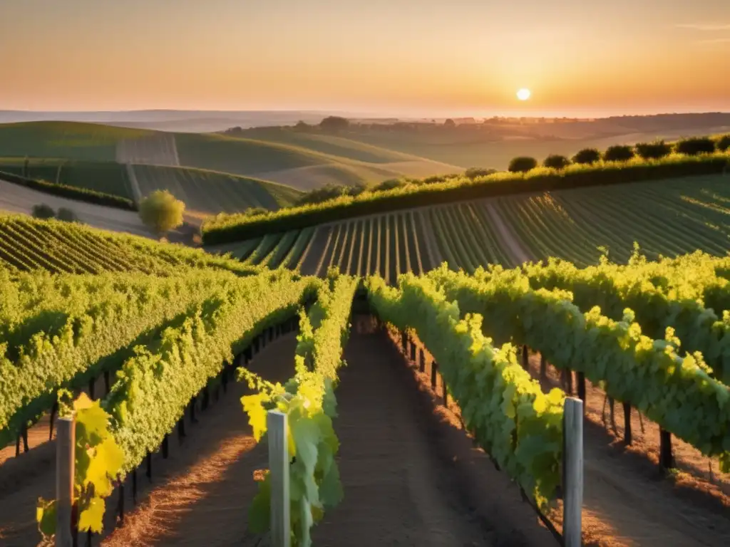 Vinos biodinámicos: esencia tierra auténtica en un viñedo al atardecer