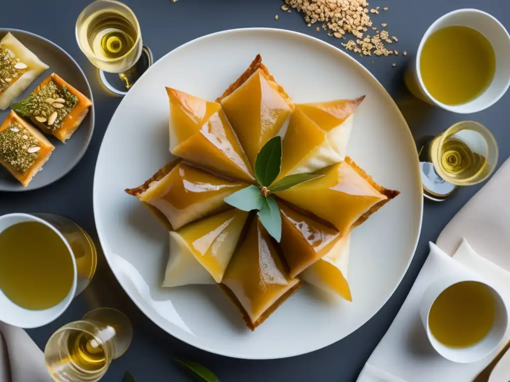 Platter de baklava, kunafeh y vinos blancos y dulces - Maridajes vinos cocina Oriente Medio