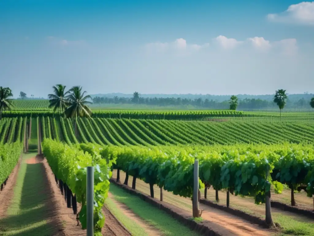 Viñedo sereno en Camboya Vinos camboyanos: Delicias del Sudeste Asiático en un viñedo exuberante