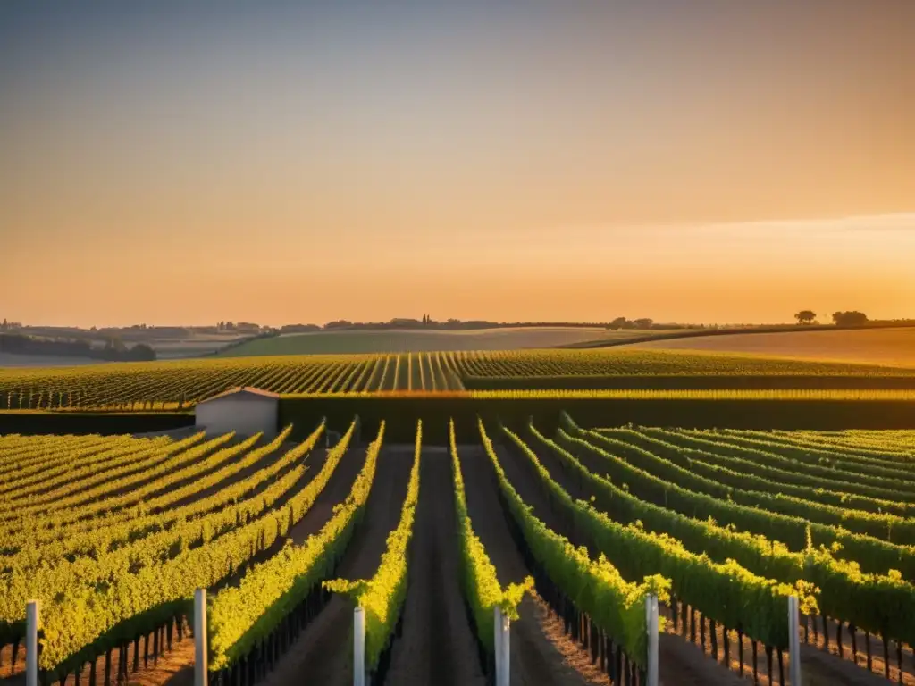 Vinos de Burdeos: Corinne Mentzelopoulos y Château Margaux - Viñedo dorado al atardecer, tradición e innovación en perfecta armonía